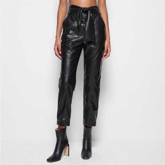 JONATHAN SIMKHAI TESSA VEGAN Leather Tie High Waisted Pant in Black - Picture 2 of 16